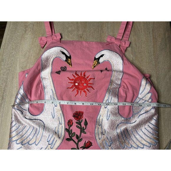 Anthropologie NWT Embroidered Shift Mini Dress Pink Bows Swans Size Large - Picture 4 of 8